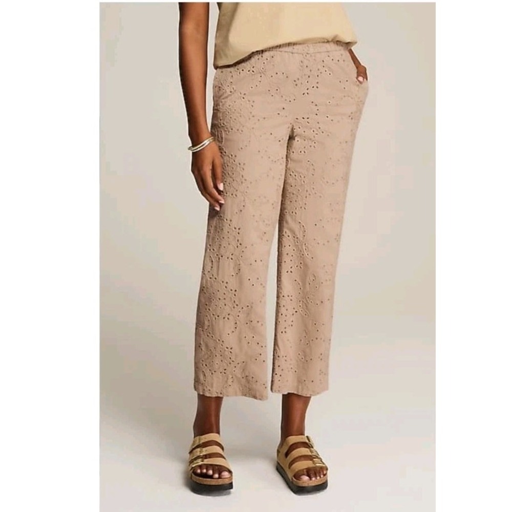 J. Jill Pure Jill Eyelet Wide-Leg Crop Pants Womens Small Pull On Pockets NWT